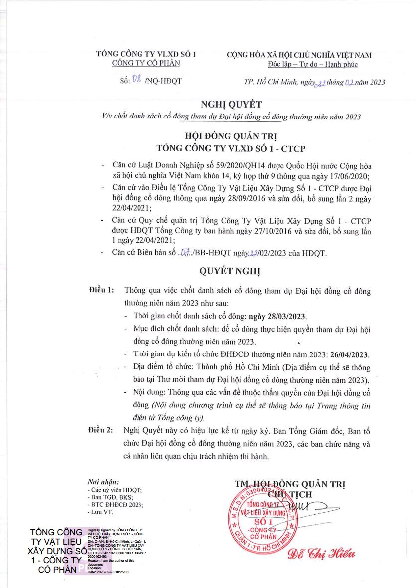 Thông báo về việc chốt danh sách cổ đông tham dự Đại hội đồng cổ đông thường niên năm 2023