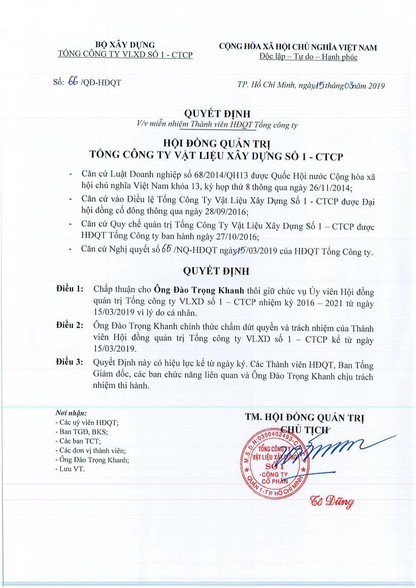 Quyết định miễn nhiệm Thành viên HĐQT Tổng công ty - FiCO Quyết Định Miễn Nhiệm Thành Viên Hđqt Tổng Công Ty - Fico