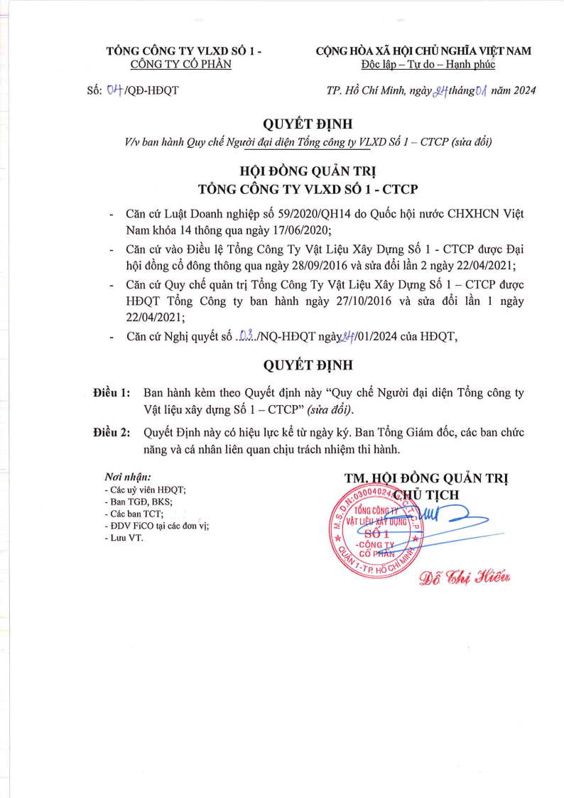Quy chế Người đại diện. Ngày đăng