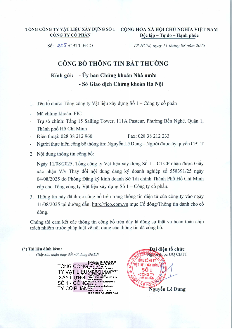 Giấy xác nhận thay đổi thông tin đăng ký doanh nghiệp