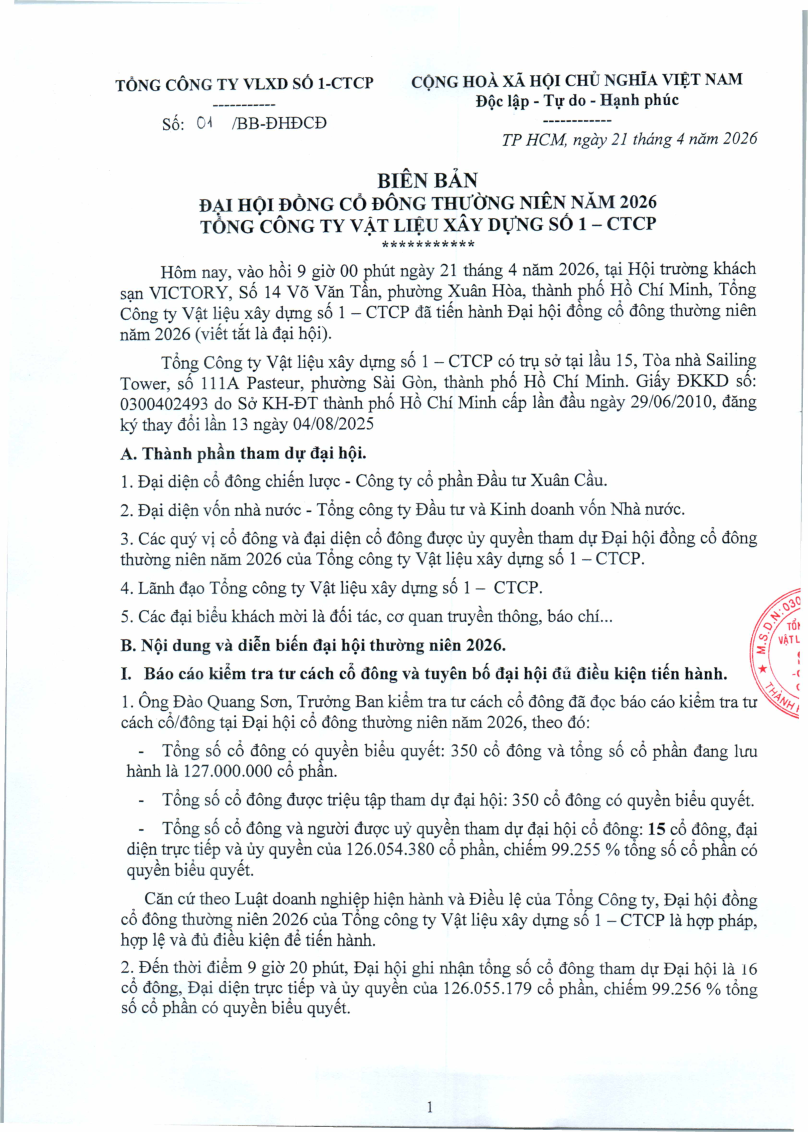 BB, NQ ĐHĐCĐ thường niên năm 2026