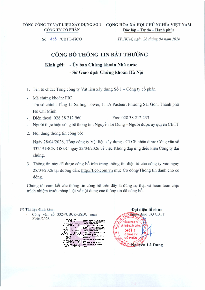Công văn của UBCKNN về việc không đáp ứng điều kiện công ty đại chúng